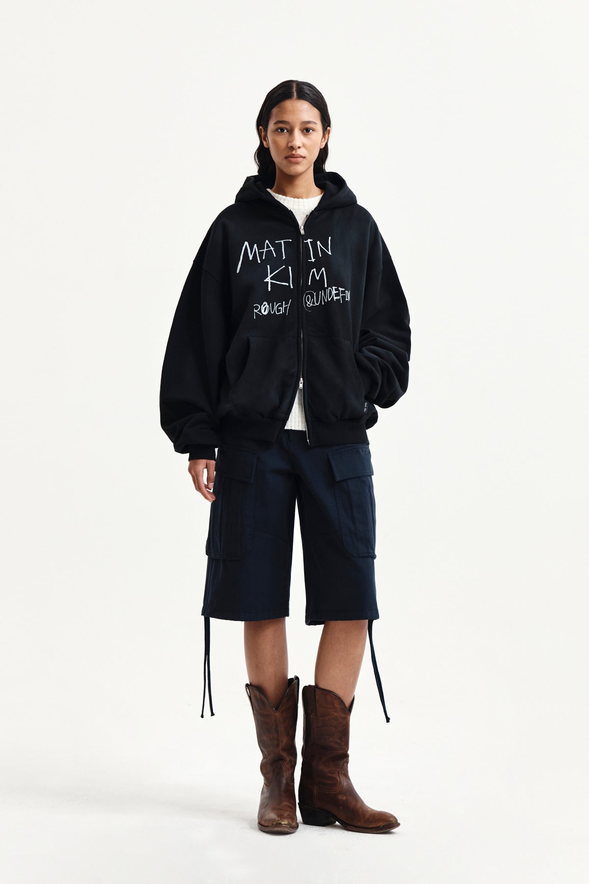 Matin Kim - Vintage Washed Graffiti Hoody Zip Up (Black) product image 8 | TRAB K-Fashion Australia