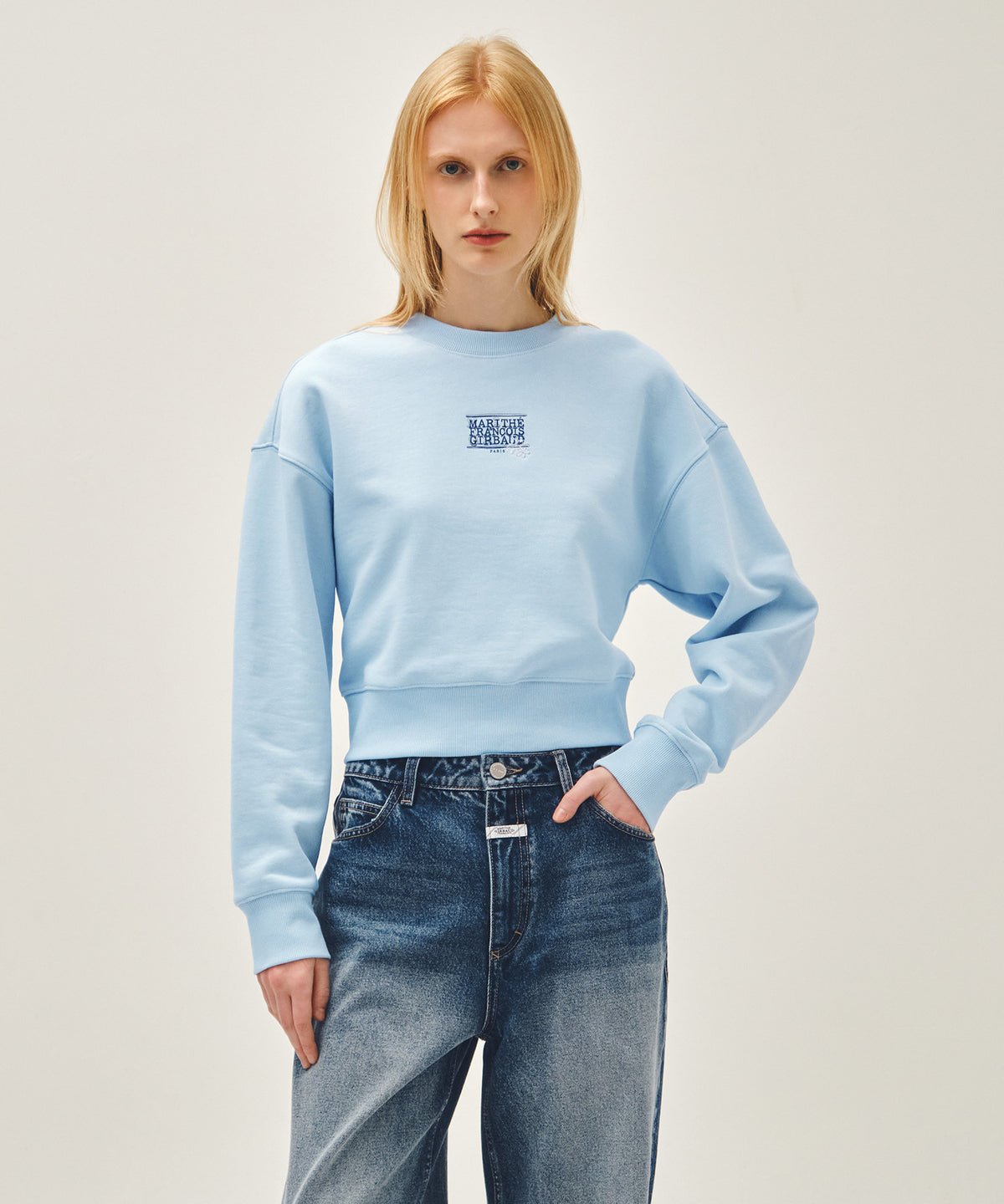 Marithe & Francois Girbaud - Flower Classic Logo Crop Sweatshirt (Sky Blue) product image 1 | TRAB K-Fashion Australia