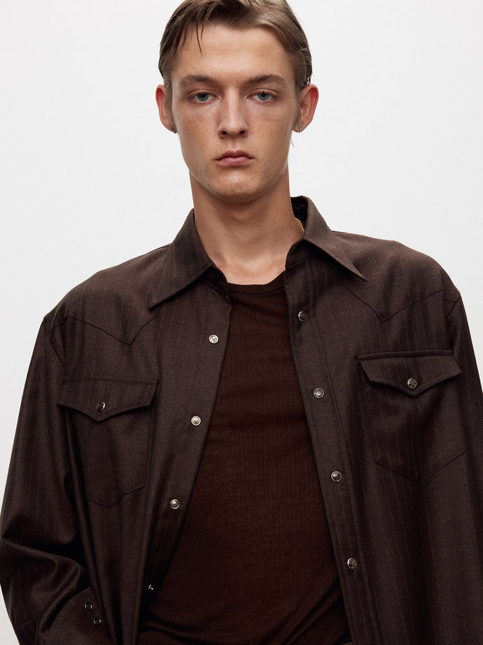 Tonywack - Striped Wool Western Shirt (Sepia Brown) product image 8 | TRAB K-Fashion Australia