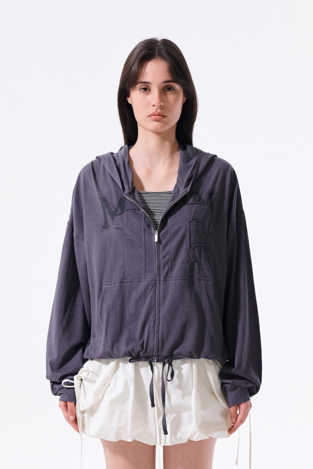 Matin Kim - Matin 16 Applique Logo Hoody Zip Up (Dark Navy) product image 7 | TRAB K-Fashion Australia
