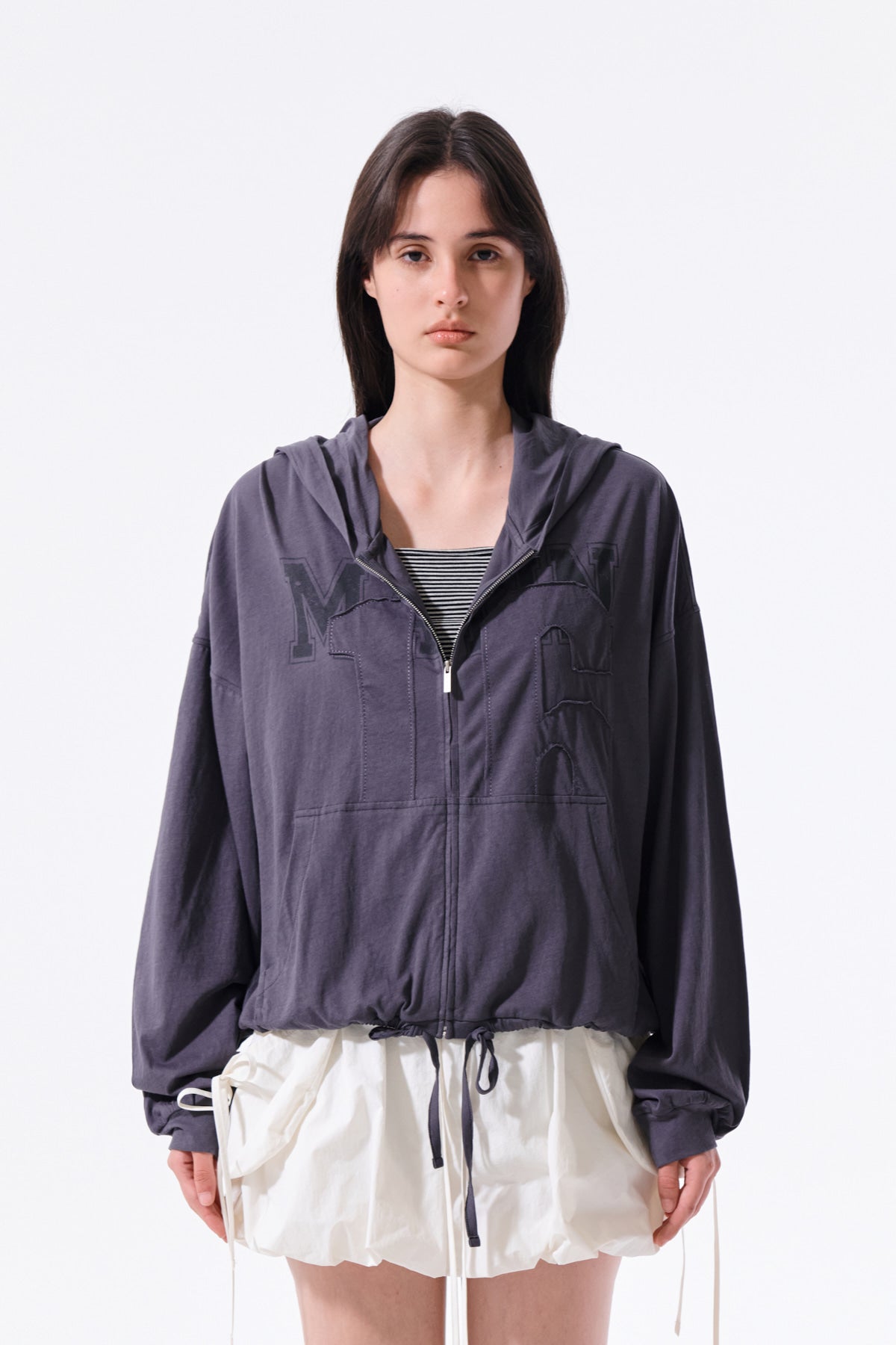 Matin Kim - Matin 16 Applique Logo Hoody Zip Up (Dark Navy) product image 7 | TRAB K-Fashion Australia