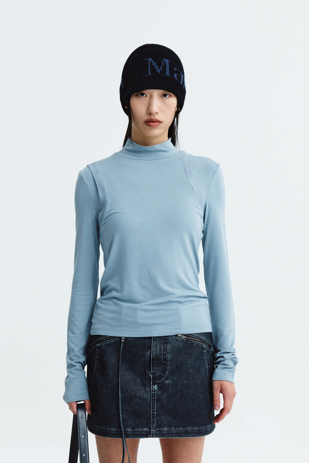 Matin Kim - Rib Layered Half Neck Long Sleeve Top (Blue) product image 5 | TRAB K-Fashion Australia