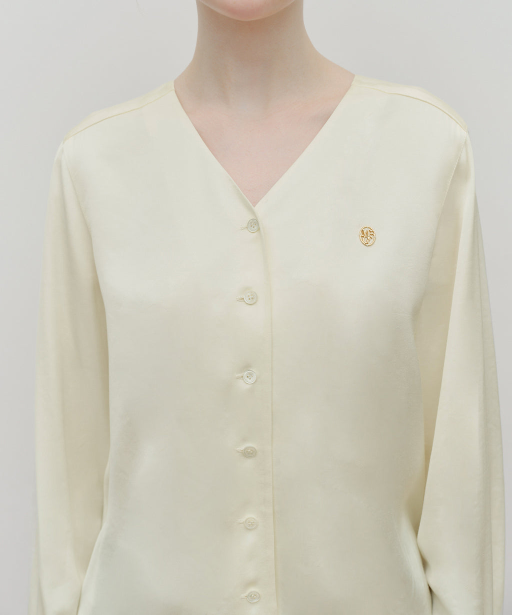 Marithe & Francois Girbaud - V-neck Tie Blouse (Ivory) product image 5 | TRAB K-Fashion Australia