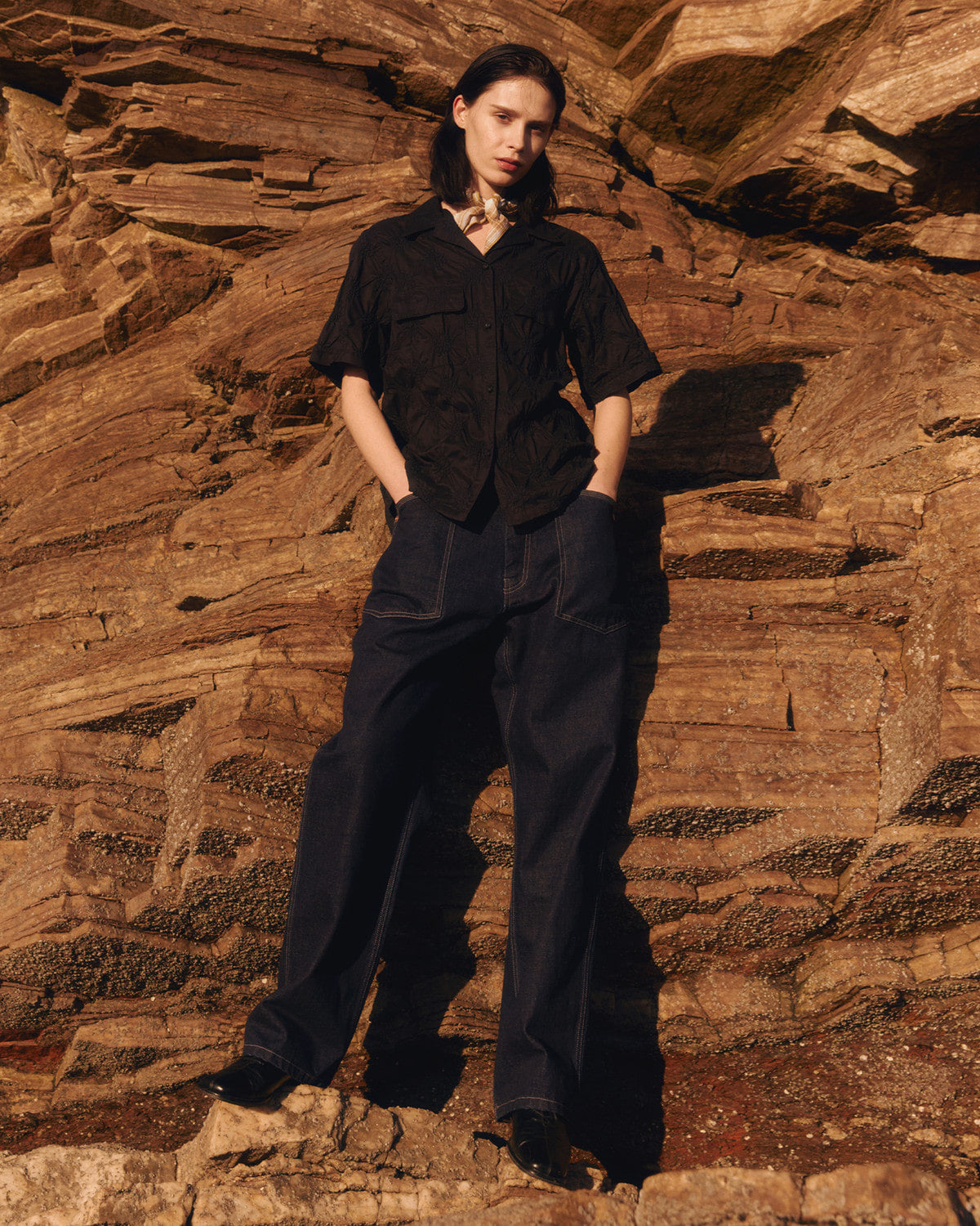 Eastlogue - Loiter Half Shirts (Navy Dot Embroidery) product image 1 | TRAB K-Fashion Australia