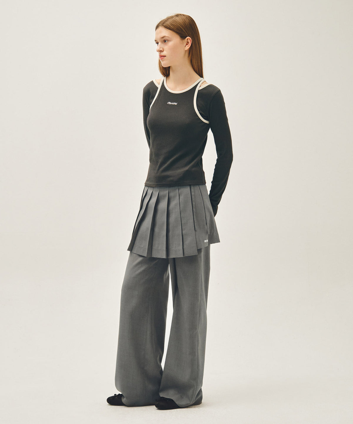 Marithe & Francois Girbaud - Layered Pleats Skirt Pants (Gray) product image 5 | TRAB K-Fashion Australia