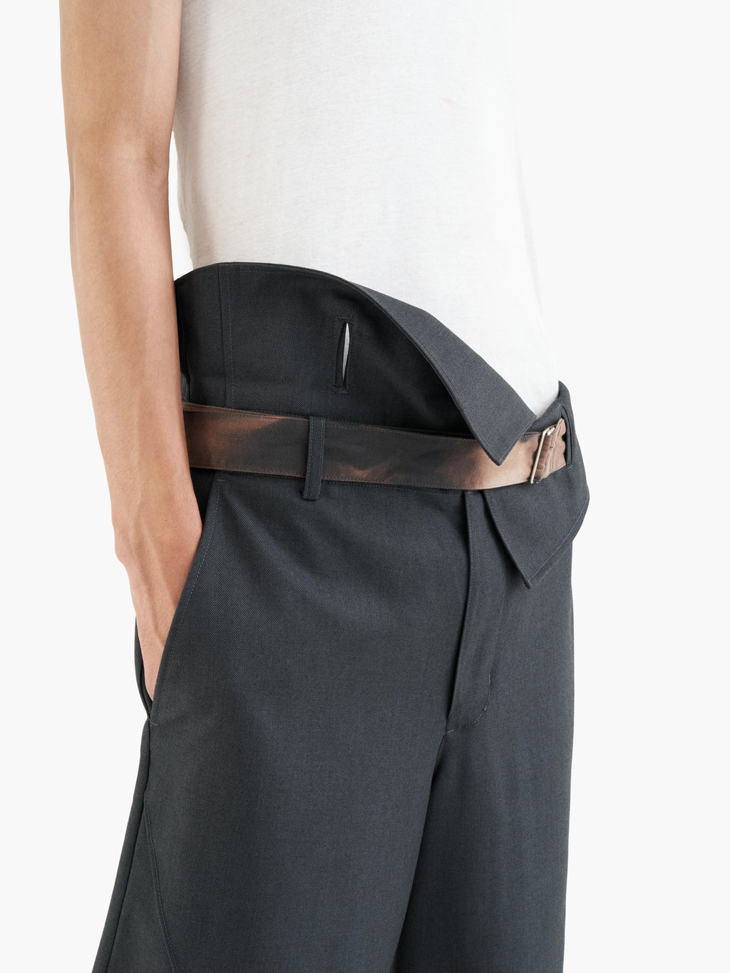 Jiyong Kim - Sun-Bleached Curved Trousers (Dark Grey) product image 11 | TRAB K-Fashion Australia