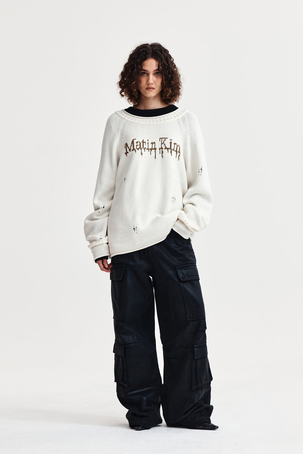 Matin Kim - Two Way Off Shoulder Damage Pullover (Ivory) product image 9 | TRAB K-Fashion Australia