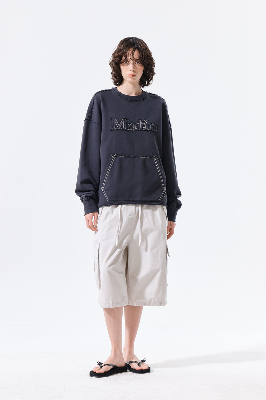 Matin Kim - Raw Cut Applique Sweatshirt (Charcoal) product image 8 | TRAB K-Fashion Australia