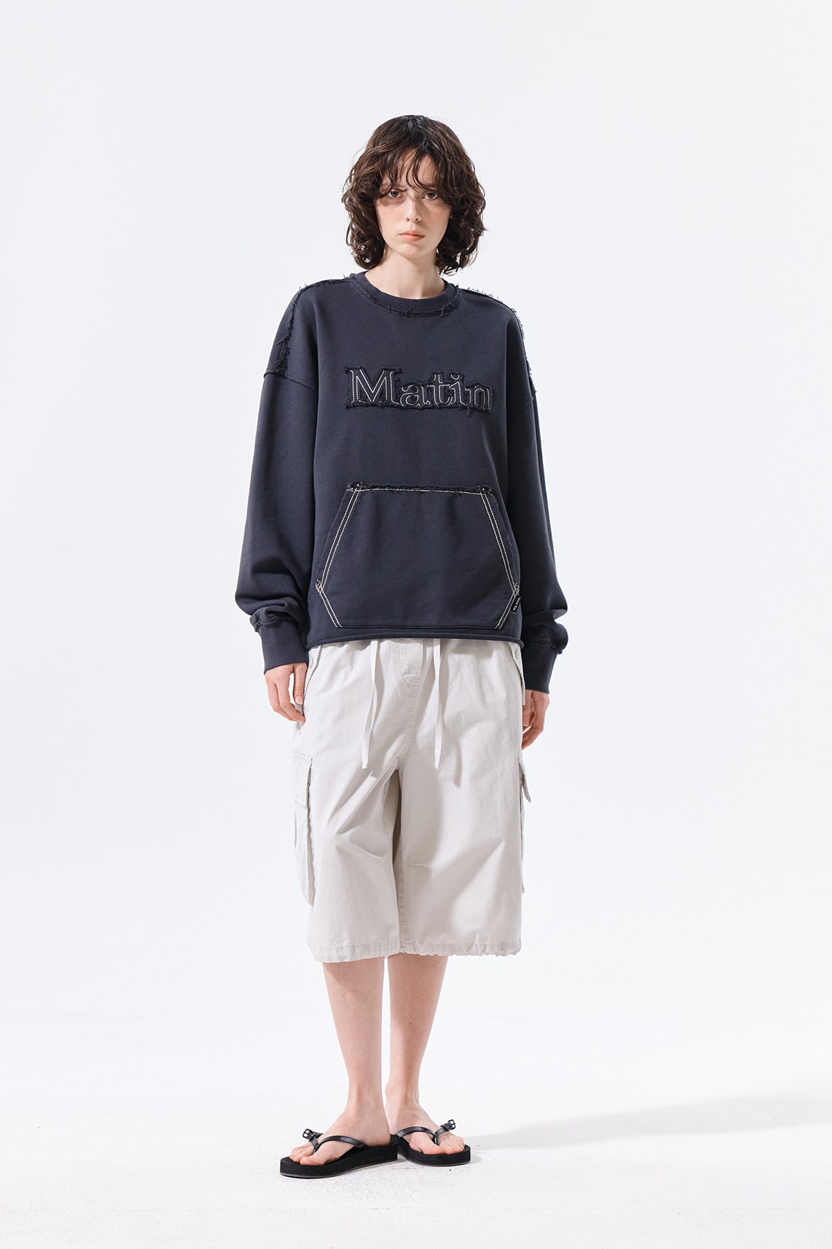 Matin Kim - Raw Cut Applique Sweatshirt (Charcoal) product image 8 | TRAB K-Fashion Australia