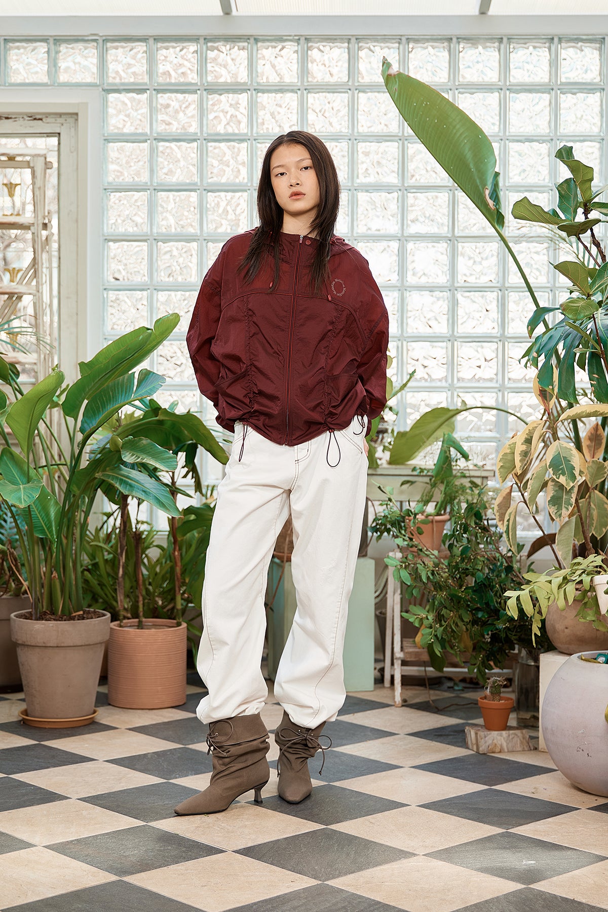 Matin Kim - Hoody Point Crop Light Windbreaker (Burgundy) product image 11 | TRAB K-Fashion Australia