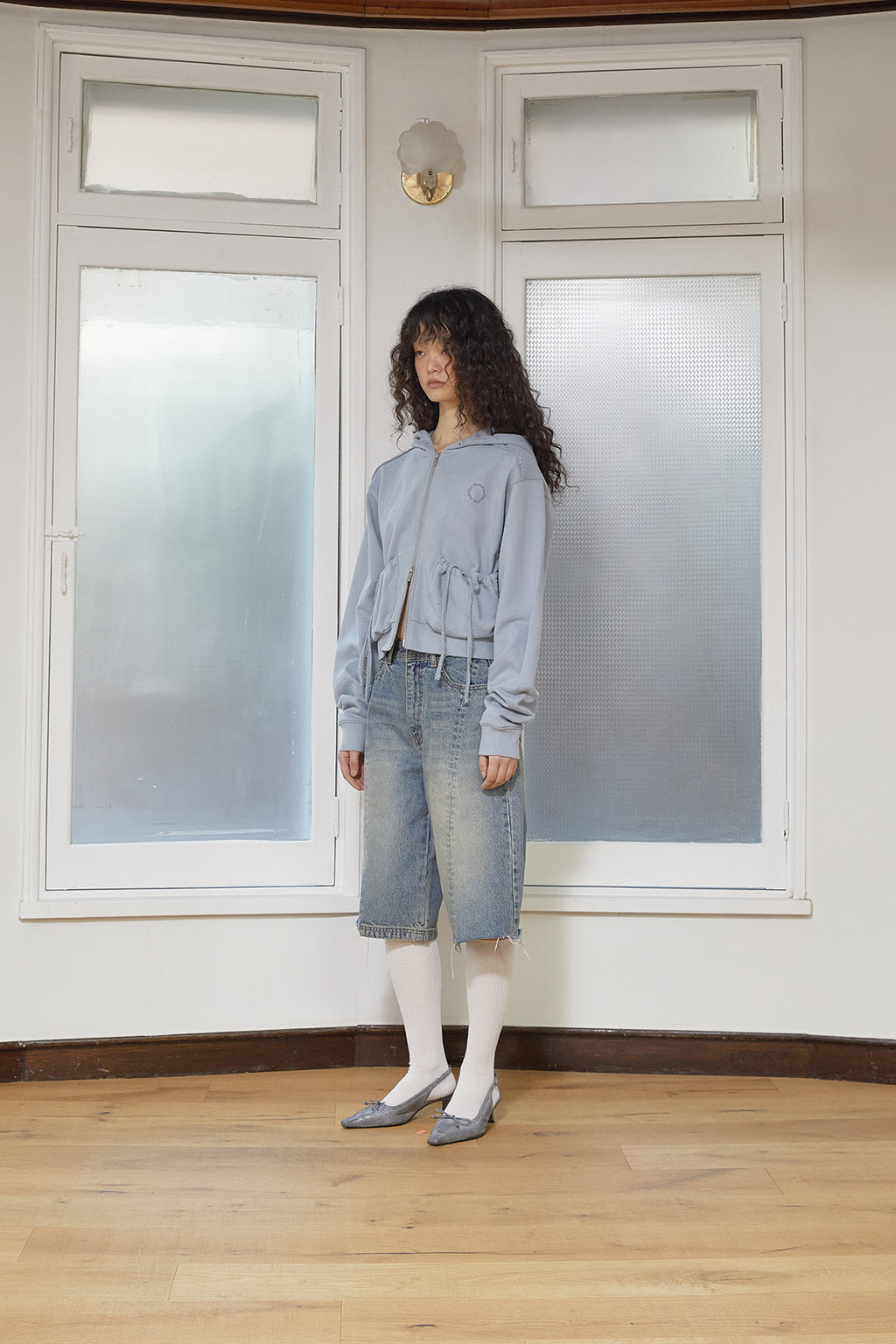 Matin Kim - Volume Pocket Crop Hoody Zip Up (Light Blue) product image 8 | TRAB K-Fashion Australia