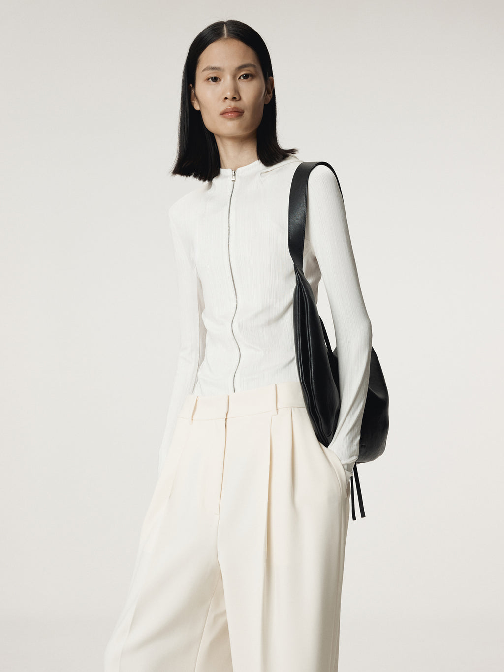 Recto - Sheer Jersey Fitted Zip Hoodie (Ivory) product image 5 | TRAB K-Fashion Australia