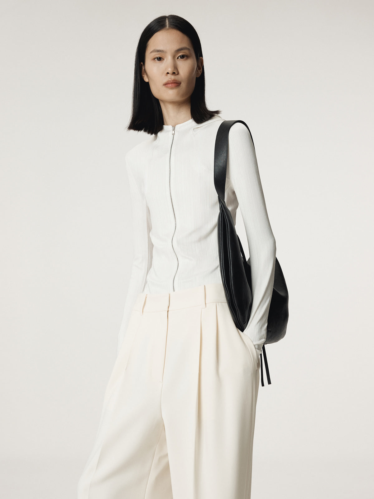 Recto - Sheer Jersey Fitted Zip Hoodie (Ivory) product image 5 | TRAB K-Fashion Australia