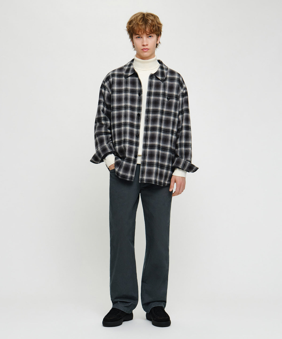 Marithe & Francois Girbaud - Micro Classic Logo Flannel Check Shirt Padded Jacket (Black) product image 4 | TRAB K-Fashion Australia