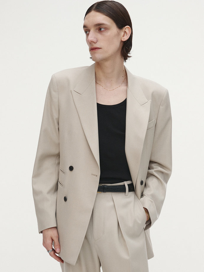 Tonywack - Wool Twill Double-Breasted Tailored Blazer (Ivory) product image 4 | TRAB K-Fashion Australia