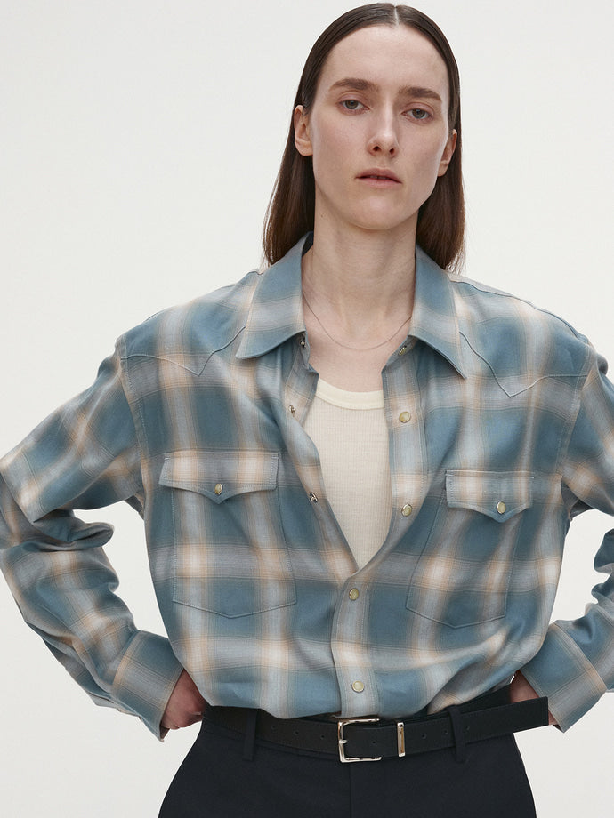 Tonywack - Checked Cotton Modal Western Shirt Japanese Fabric (Sky Blue) product image 5 | TRAB K-Fashion Australia