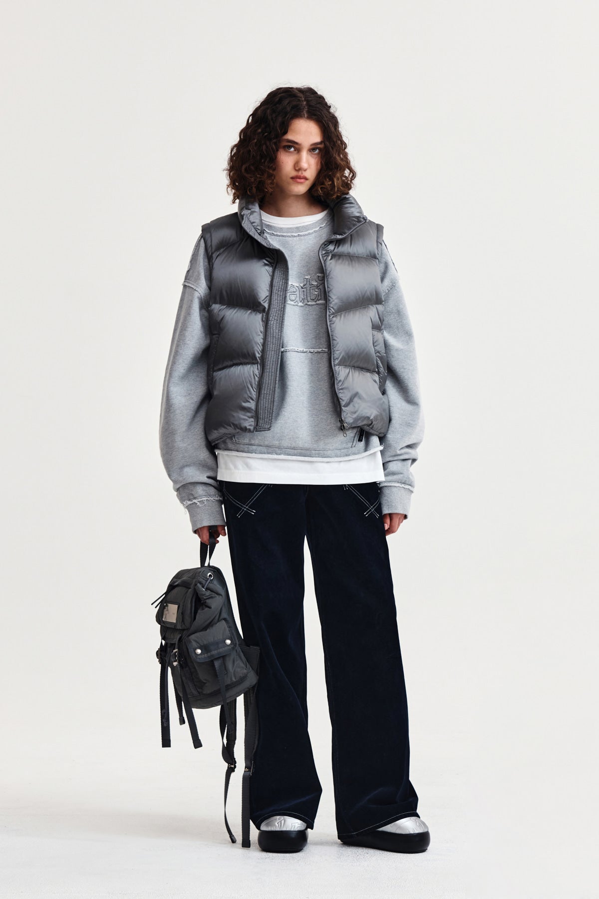 Matin Kim - Unbalance Quilted Down Vest (Grey) product image 8 | TRAB K-Fashion Australia