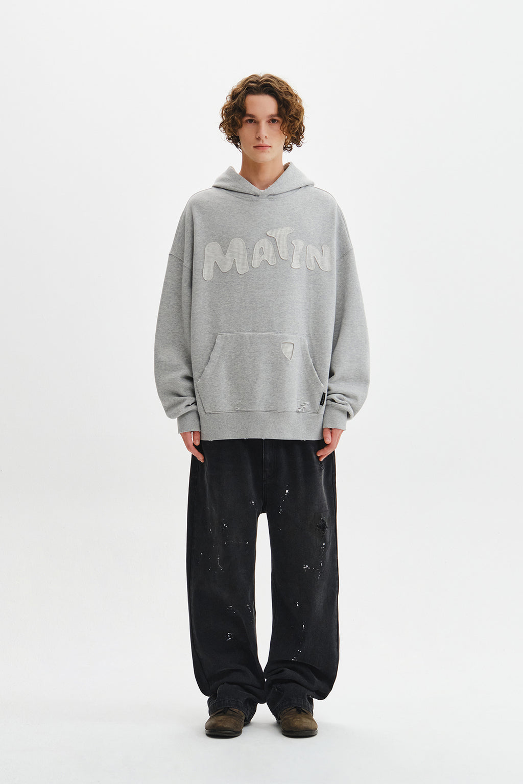 Matin Kim - Waffle Applique Logo Hood Top (Grey) product image 7 | TRAB K-Fashion Australia
