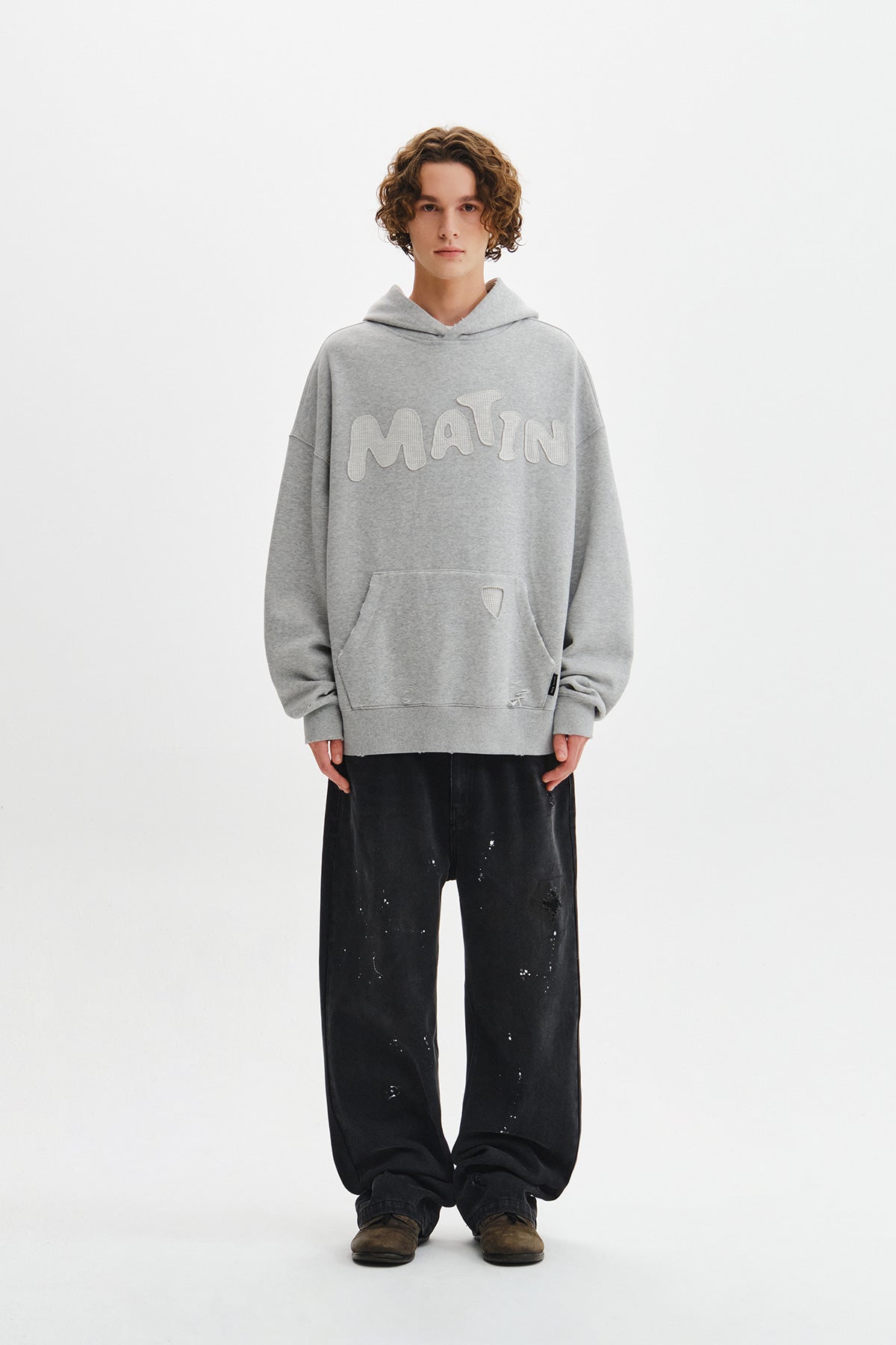 Matin Kim - Waffle Applique Logo Hood Top (Grey) product image 7 | TRAB K-Fashion Australia