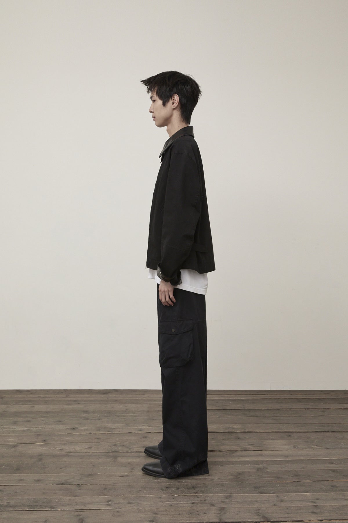 Matin Kim - Leather Collar Point Work Jacket (Black) product image 6 | TRAB K-Fashion Australia