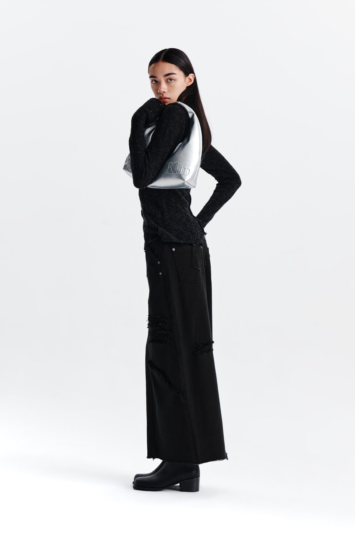 Matin Kim - Unbalance Damage Denim Skirt (Black) product image 9 | TRAB K-Fashion Australia