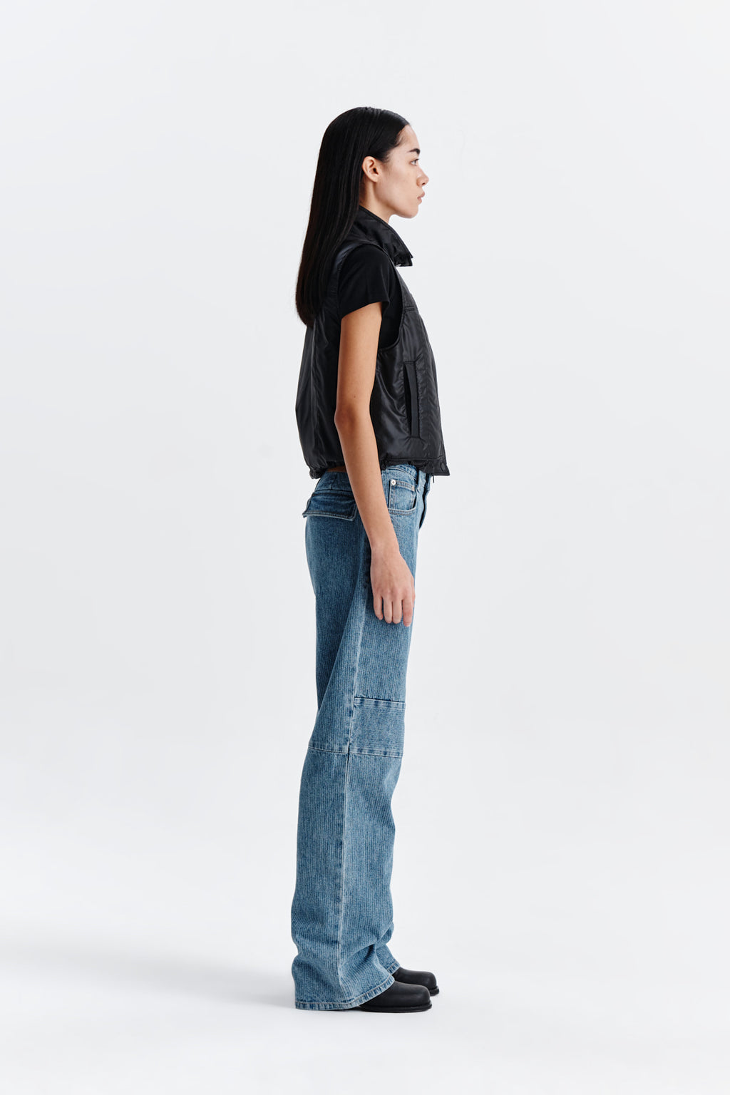 Matin Kim - Knee Point Stripe Denim Pants (Blue) product image 6 | TRAB K-Fashion Australia