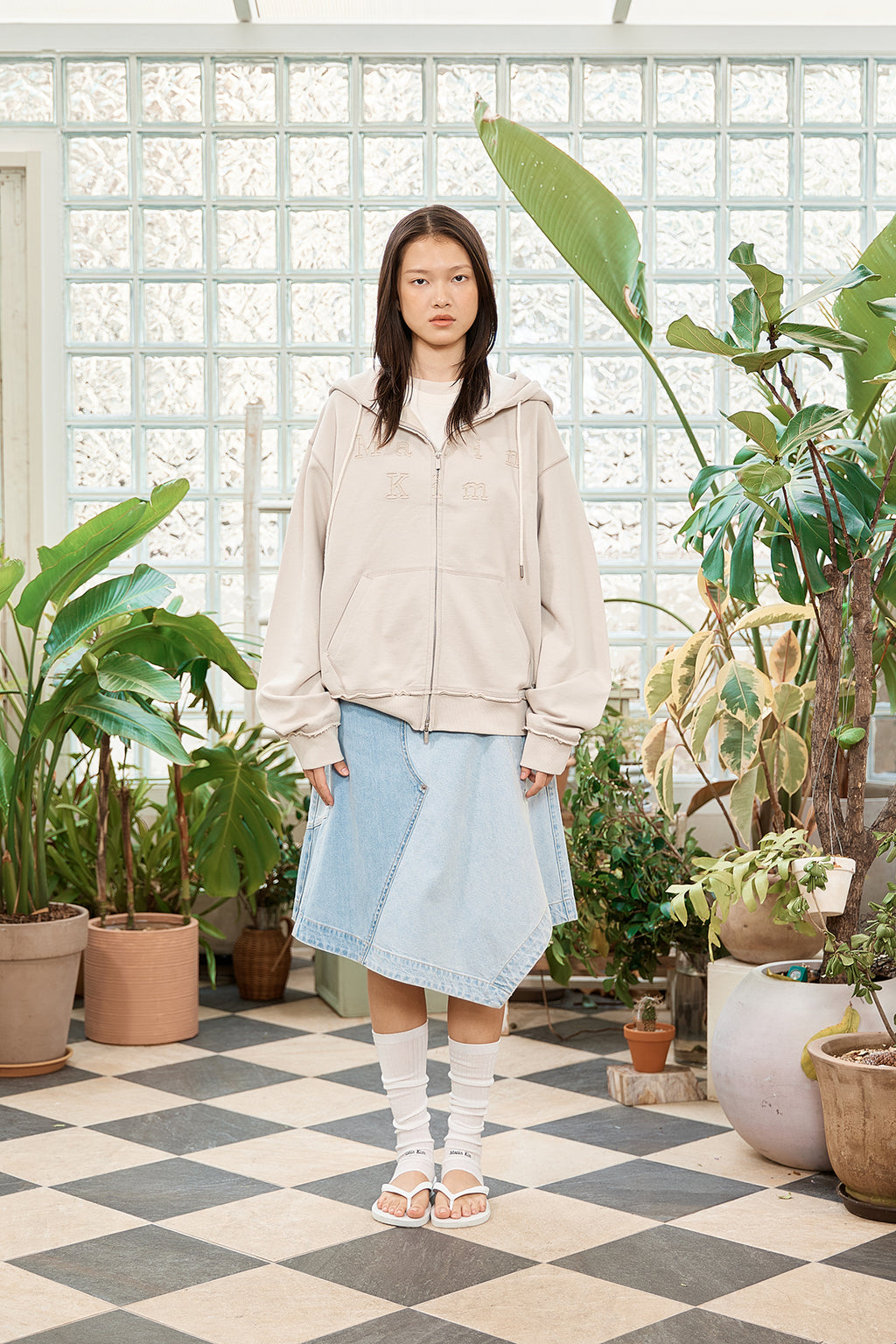 Matin Kim - Applique Cutted Logo Hoody Zip Up (Beige) product image 13 | TRAB K-Fashion Australia