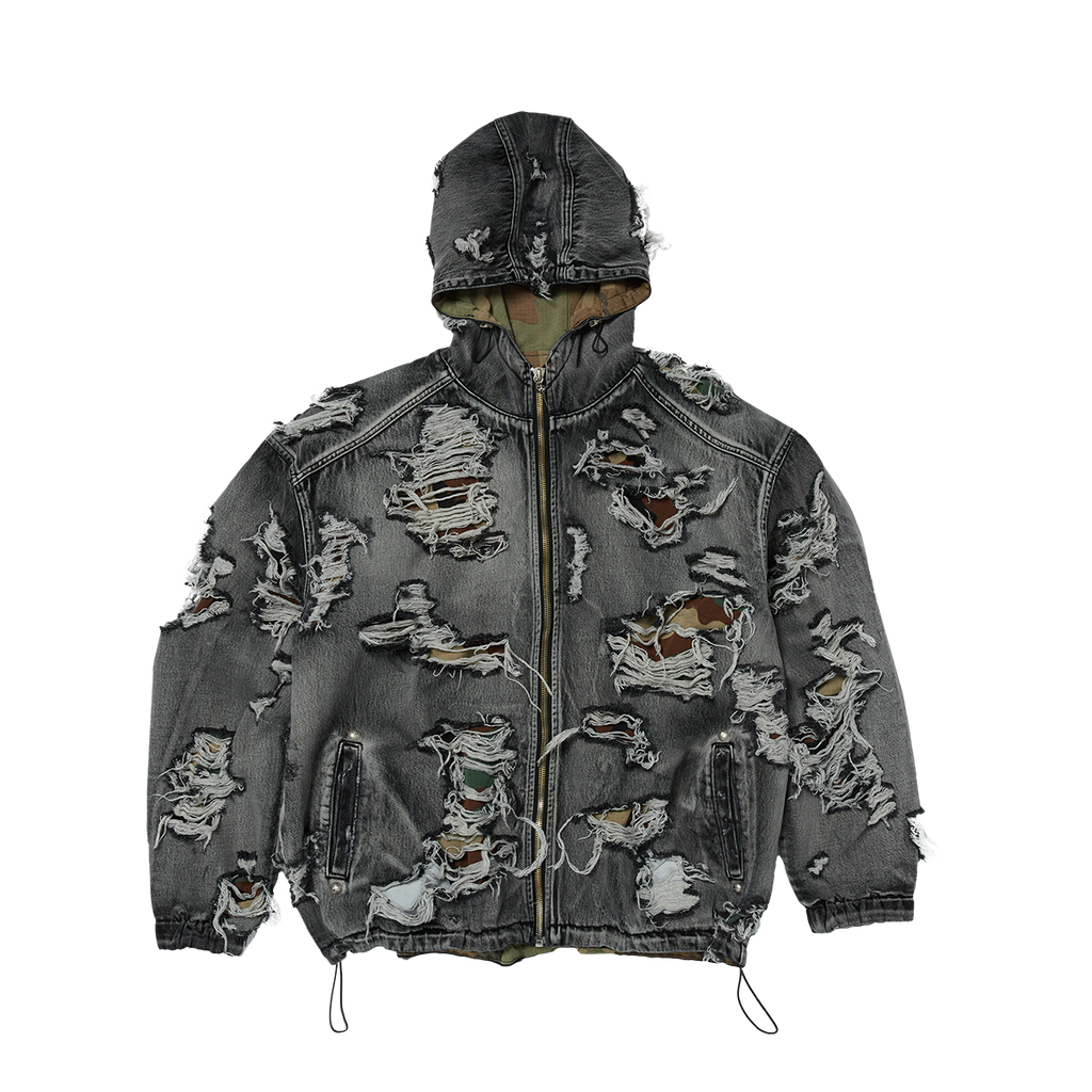 Thug Club - Hell Denim Camo Hooded Zip-Up (Black) product image 1 | TRAB K-Fashion Australia