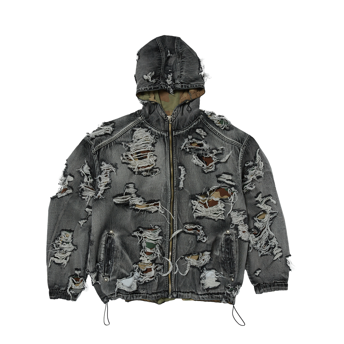 Thug Club - Hell Denim Camo Hooded Zip-Up (Black) product image 1 | TRAB K-Fashion Australia