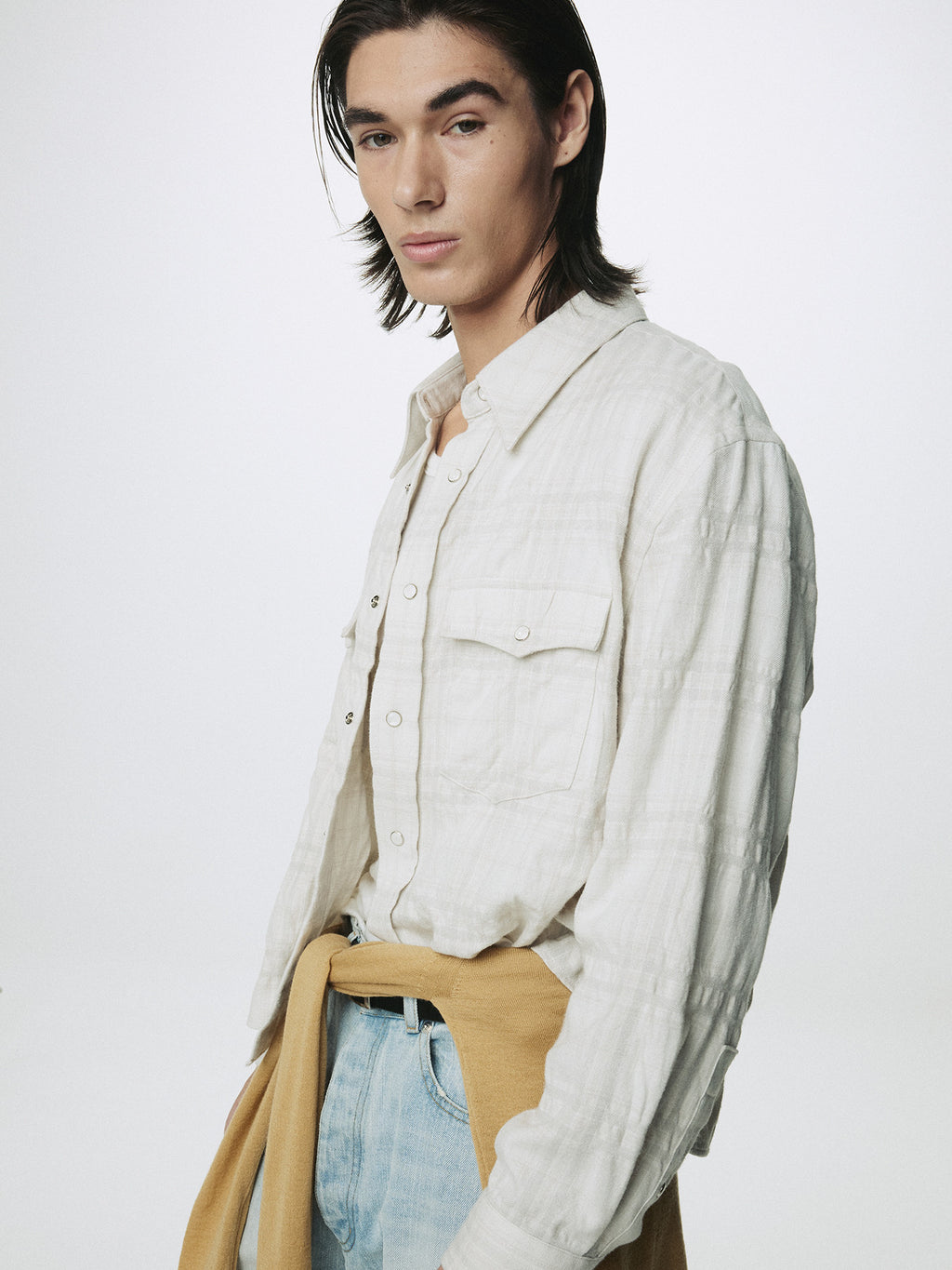 Tonywack - Wool And Cotton Checked Shirt Jacket Japanese Fabric (Ivory) product image 8 | TRAB K-Fashion Australia