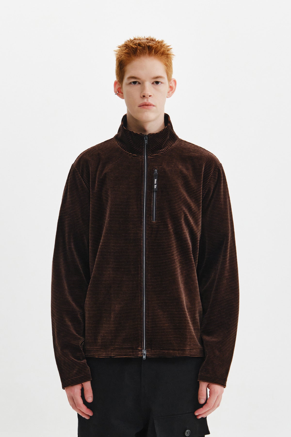 Matin Kim - [Pre-Order – Ships October 8] Striped Velour Zip Up (Brown) product image 12 | TRAB K-Fashion Australia