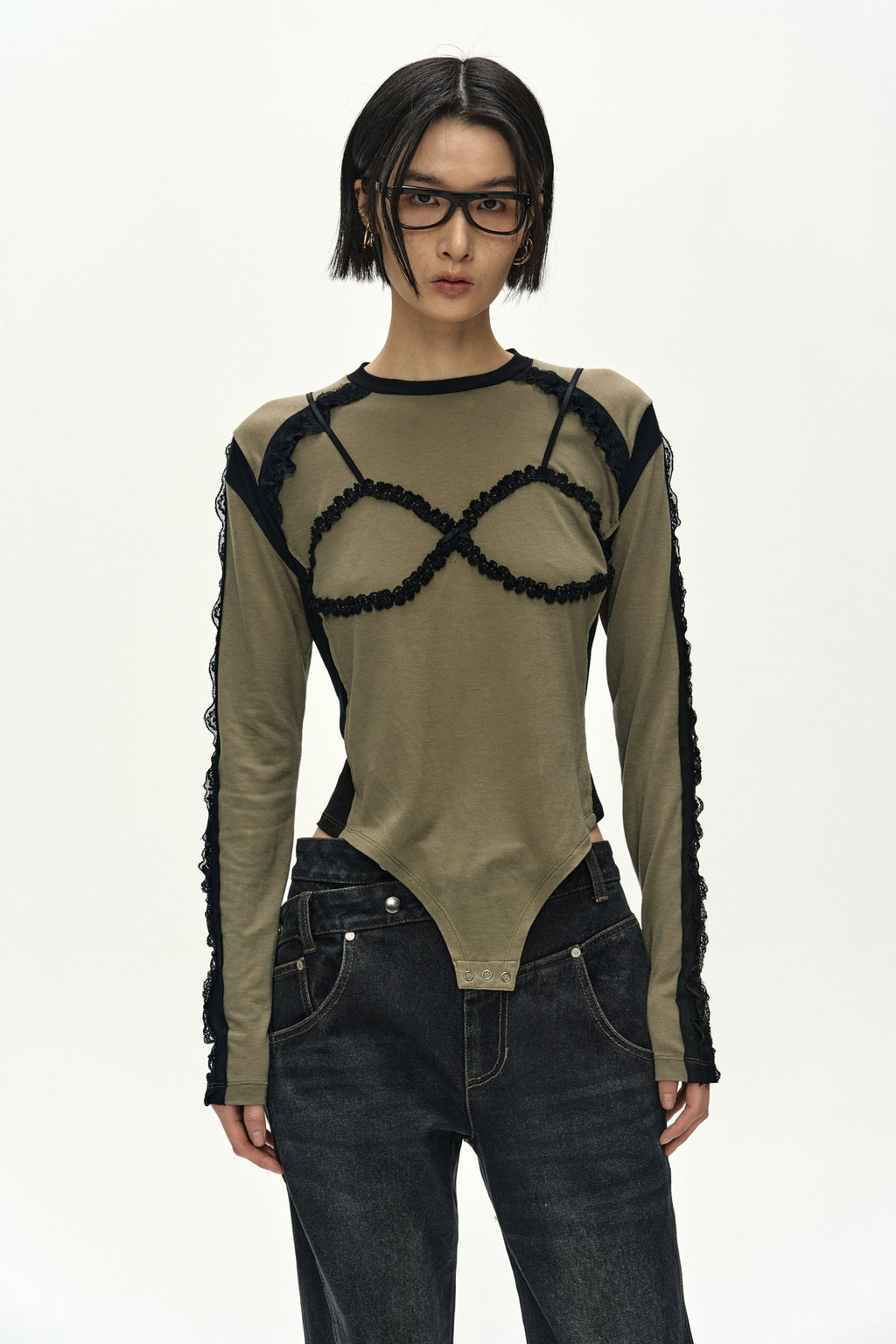 Andersson Bell - Strap Detail Long Sleeve Bodysuit (khaki) (Khaki) product image 5 | TRAB K-Fashion Australia