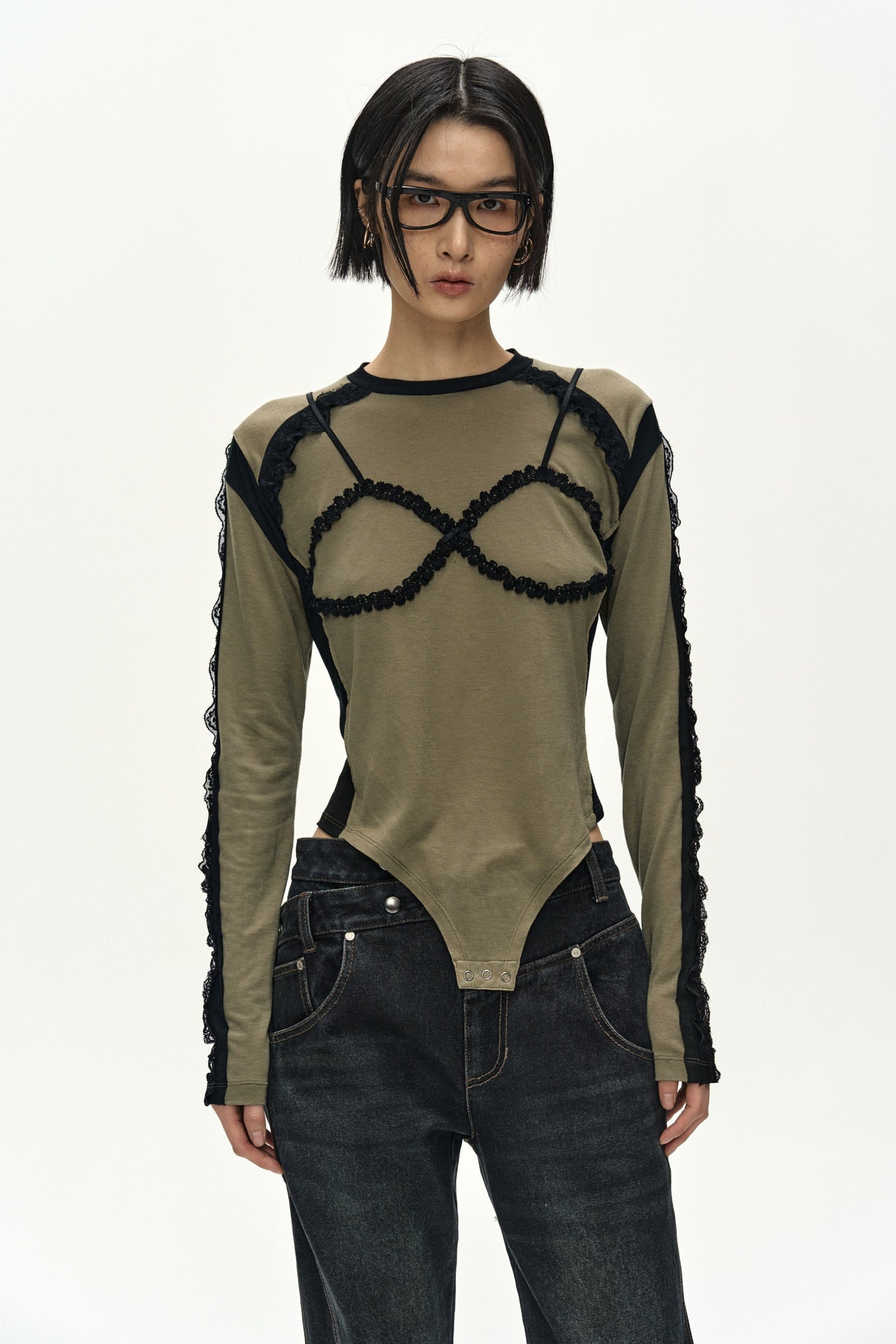 Andersson Bell - Strap Detail Long Sleeve Bodysuit (khaki) (Khaki) product image 5 | TRAB K-Fashion Australia