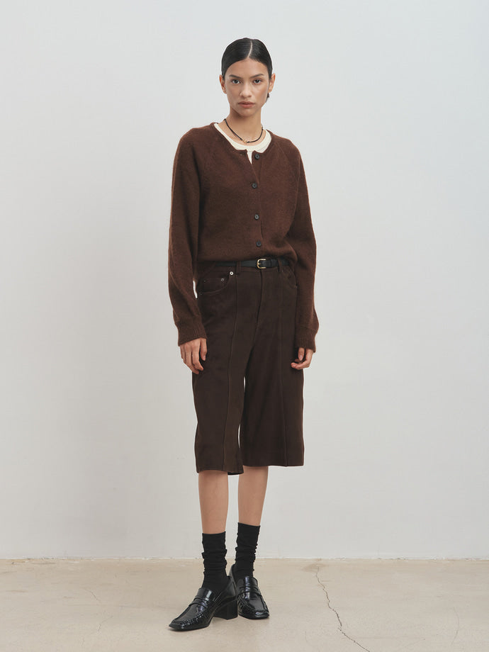 Tonywack - Goat Suede Straight-Leg Bermuda Shorts (Dark Brown) product image 5 | TRAB K-Fashion Australia