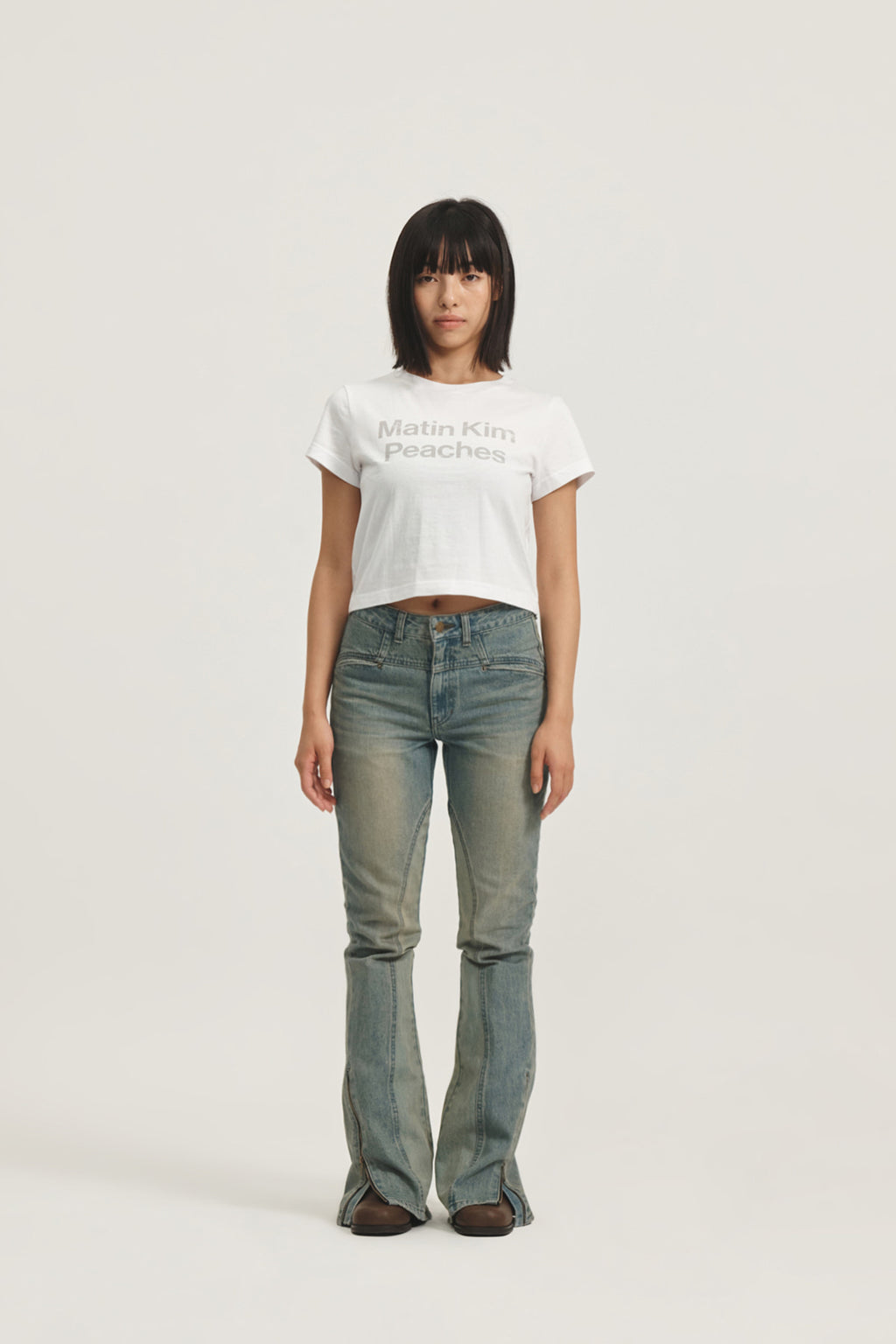 Matin Kim - Peaches Logo Graphic Crop Top (White) product image 9 | TRAB K-Fashion Australia
