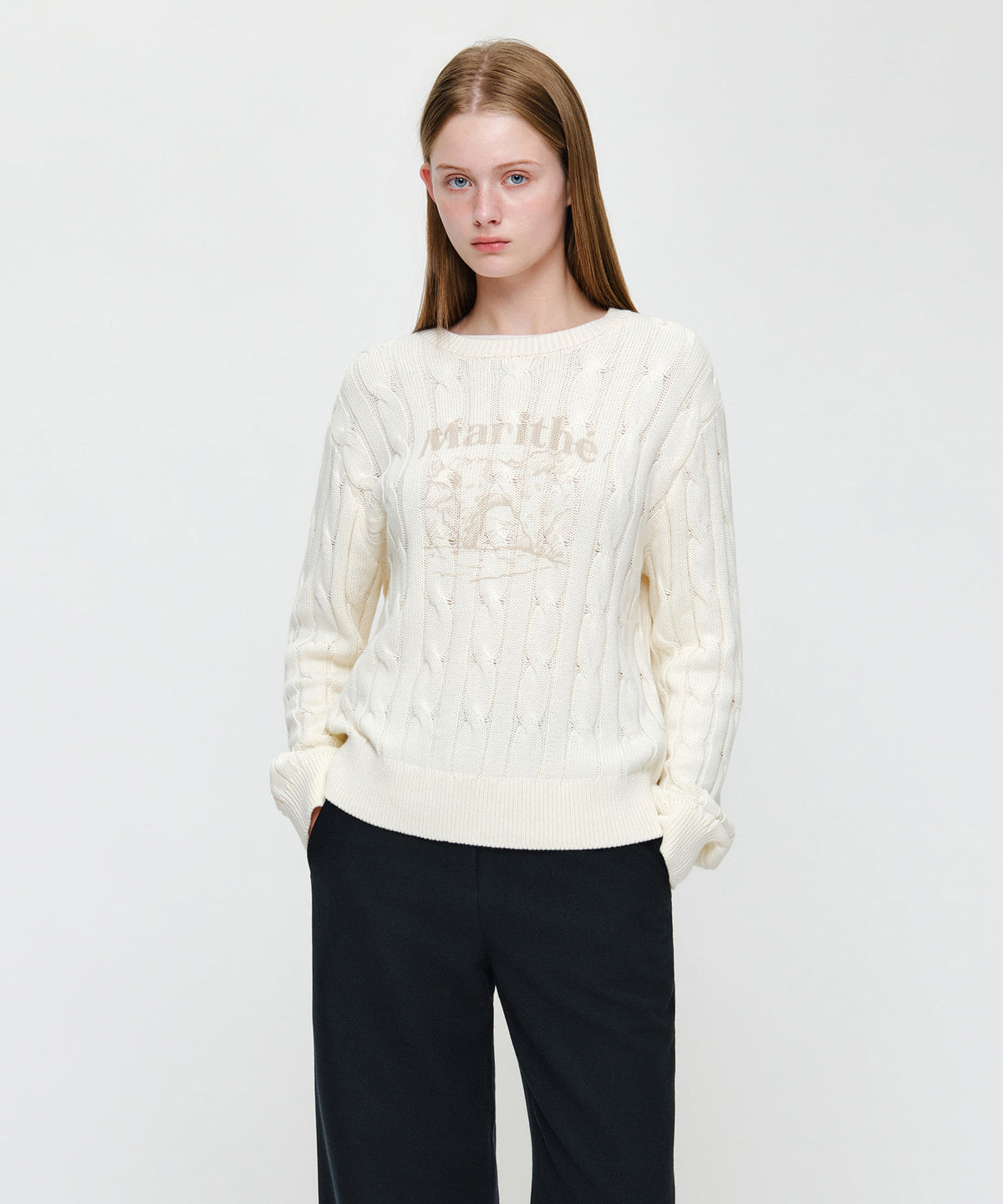 Marithe & Francois Girbaud - Graphic Cable Knit Pullover (Ivory) product image 1 | TRAB K-Fashion Australia
