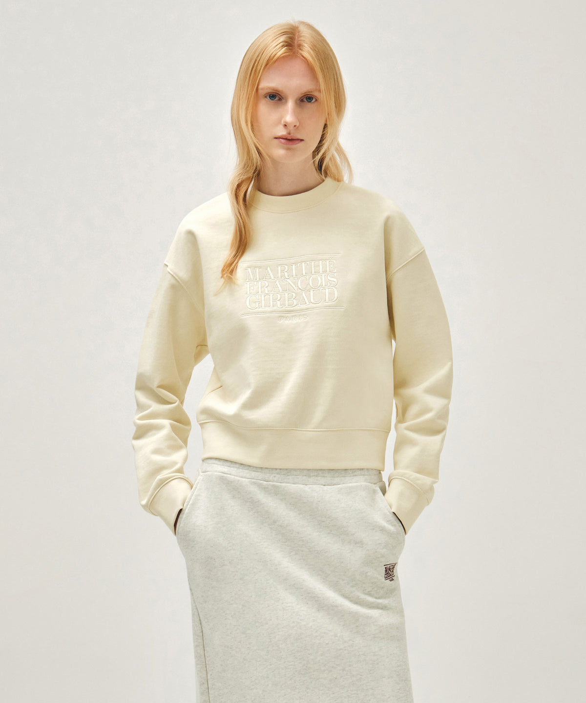 Marithe & Francois Girbaud - Classic Logo Crop Sweatshirt (Ivory) product image 1 | TRAB K-Fashion Australia