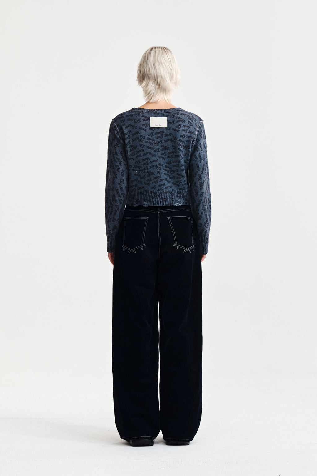 Matin Kim - All Over Logo Crop Cardigan (Navy) product image 7 | TRAB K-Fashion Australia
