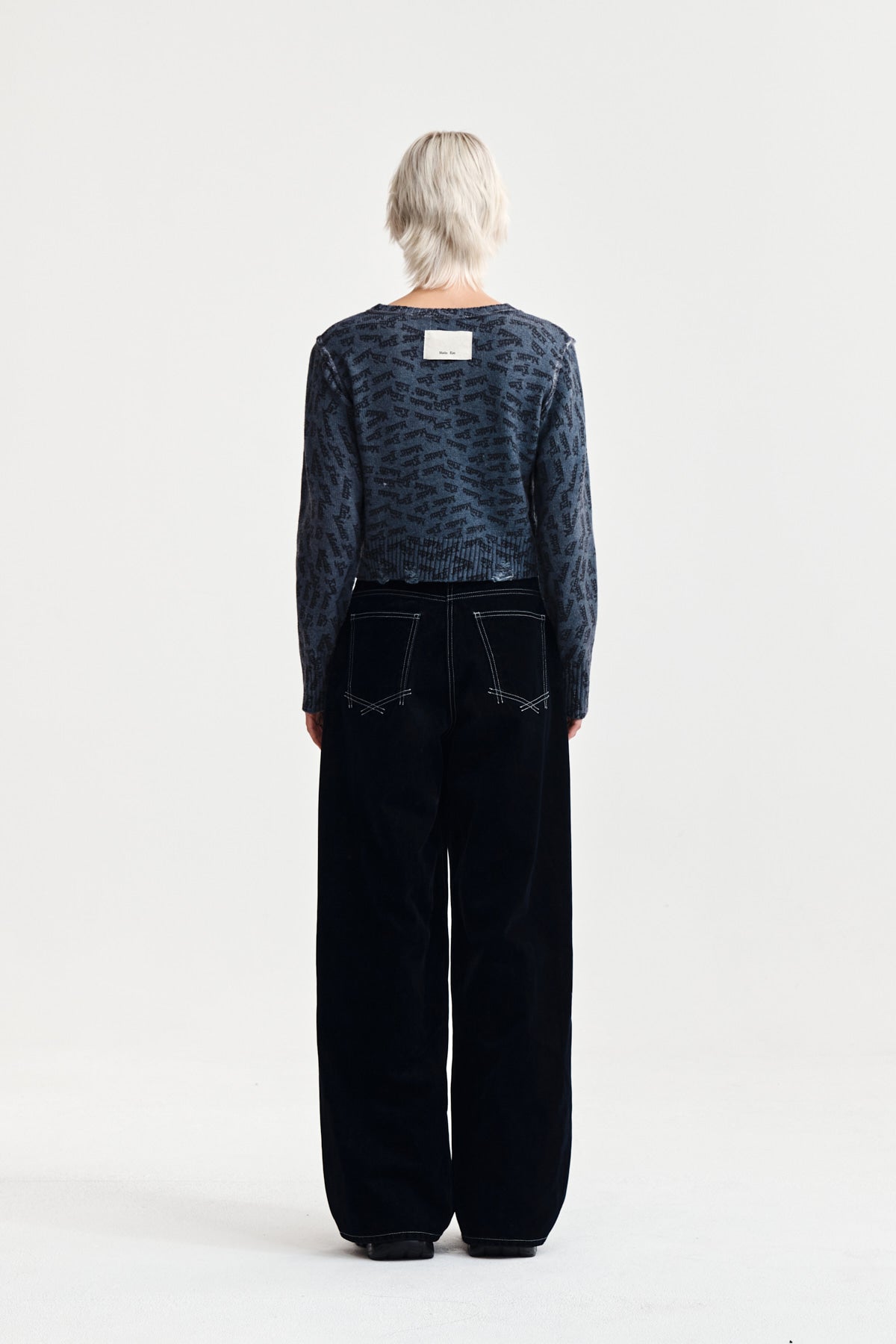 Matin Kim - All Over Logo Crop Cardigan (Navy) product image 7 | TRAB K-Fashion Australia