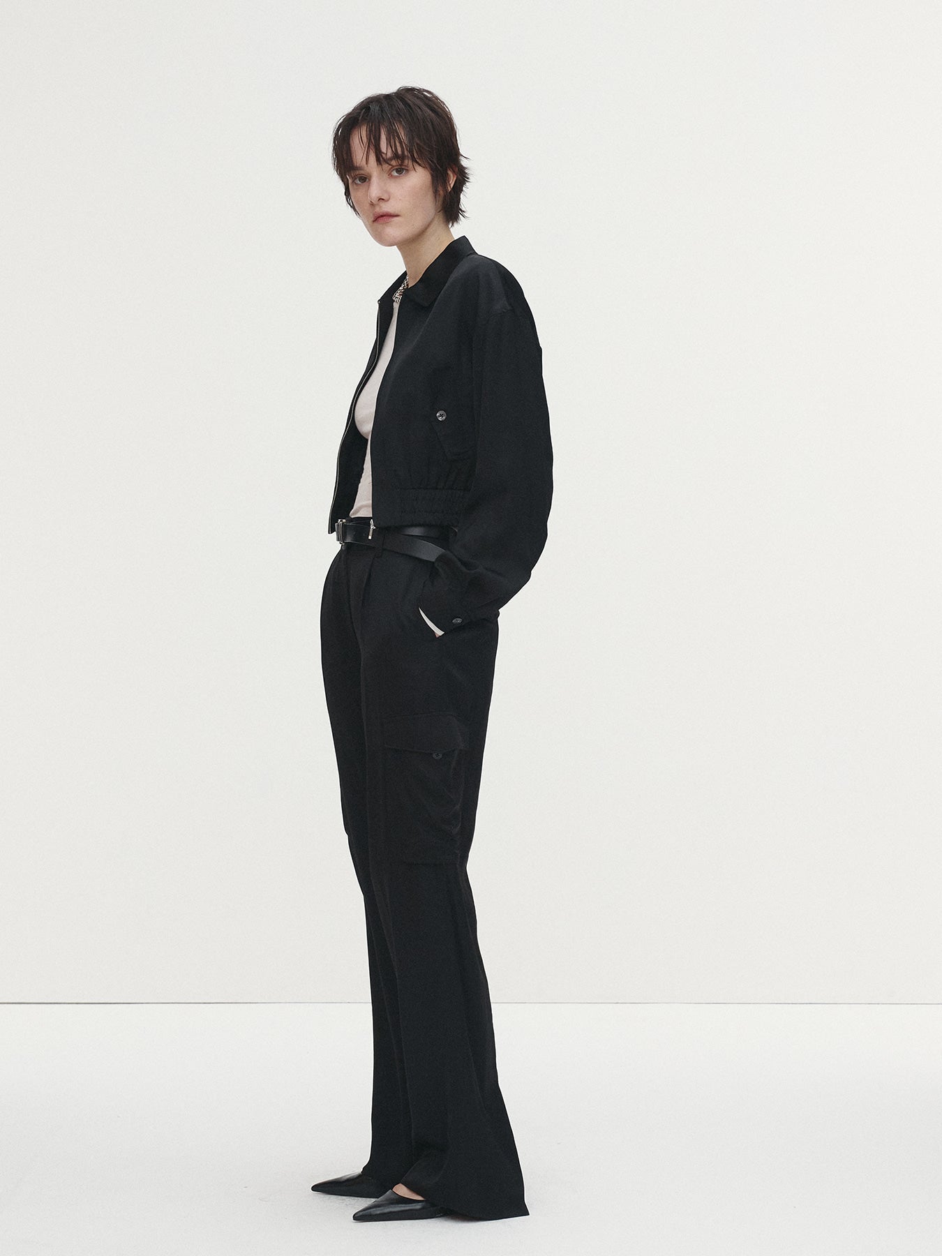 Tonywack - Loose-Fit Satin Cargo Pants (Black) product image 3 | TRAB K-Fashion Australia