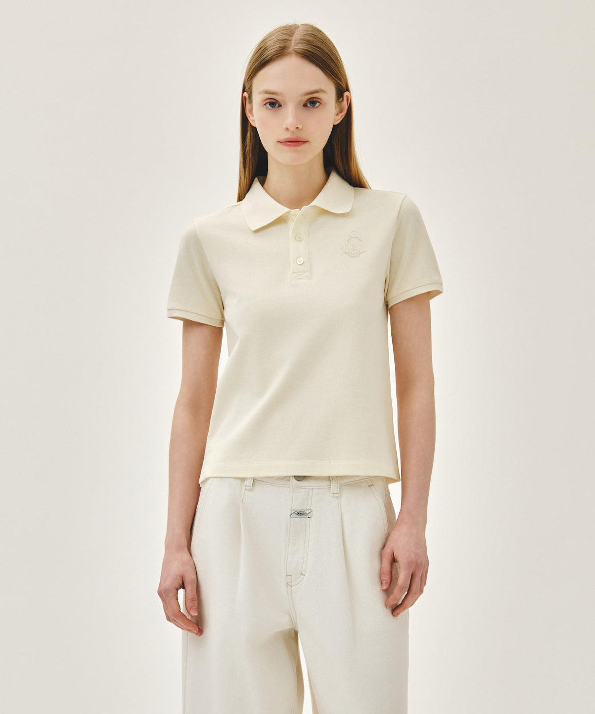 Marithe & Francois Girbaud - Emblem Pk Collar Tee (Ivory) product image 1 | TRAB K-Fashion Australia