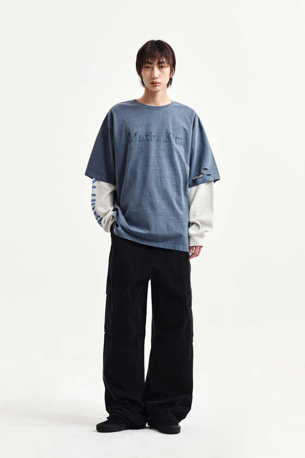 Matin Kim - Distressed Logo Top (Smoke Blue) product image 8 | TRAB K-Fashion Australia