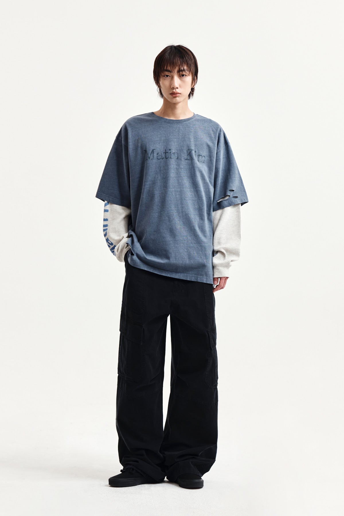 Matin Kim - Distressed Logo Top (Smoke Blue) product image 8 | TRAB K-Fashion Australia