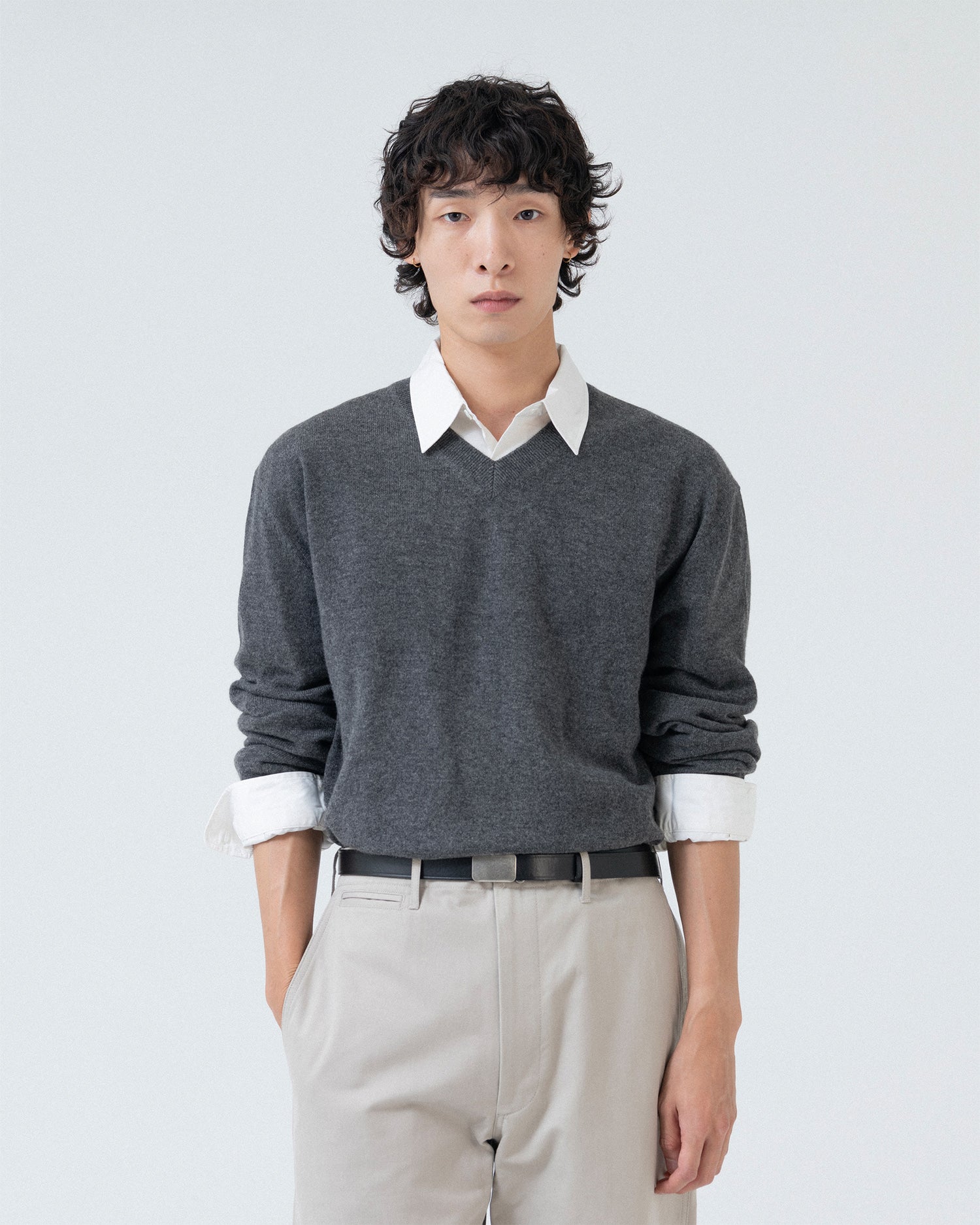 Brownyard - Extra Super Fine V Neck Knit (Charcoal) product image 1 | TRAB K-Fashion Australia