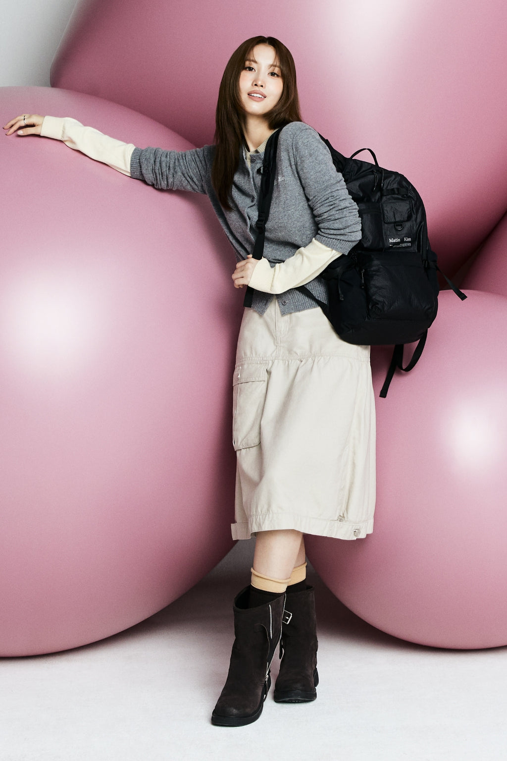 Matin Kim - Cashmere Blended Cutline Round Cardigan (Grey) product image 1 | TRAB K-Fashion Australia
