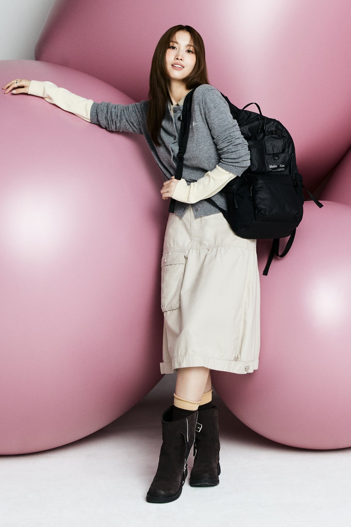 Matin Kim - Cashmere Blended Cutline Round Cardigan (Grey) product image 1 | TRAB K-Fashion Australia