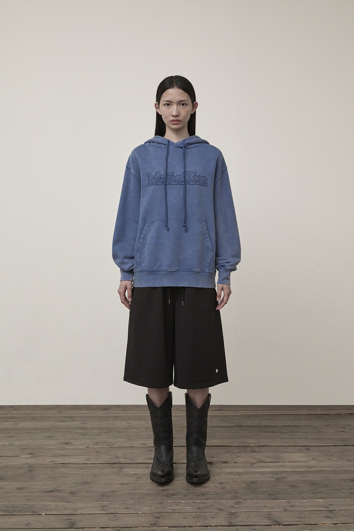 Matin Kim - Vintage Color Dying Logo Hoody (Blue) product image 5 | TRAB K-Fashion Australia