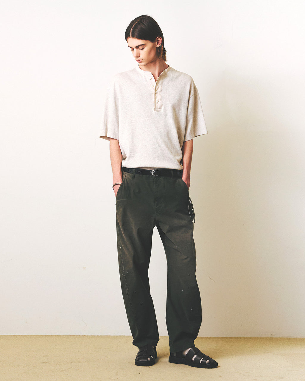 Eastlogue - Anchor Line Henry Neck T-shirts (Oatmeal) product image 1 | TRAB K-Fashion Australia
