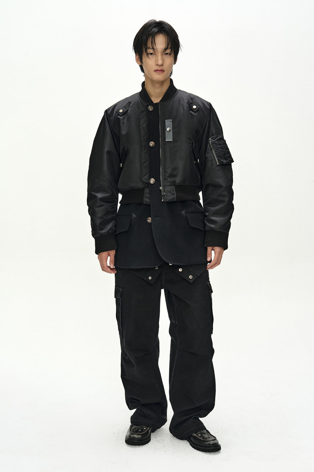 Andersson Bell - Unisex Deconstructed Layered Bomber Coat (Black) product image 2 | TRAB K-Fashion Australia