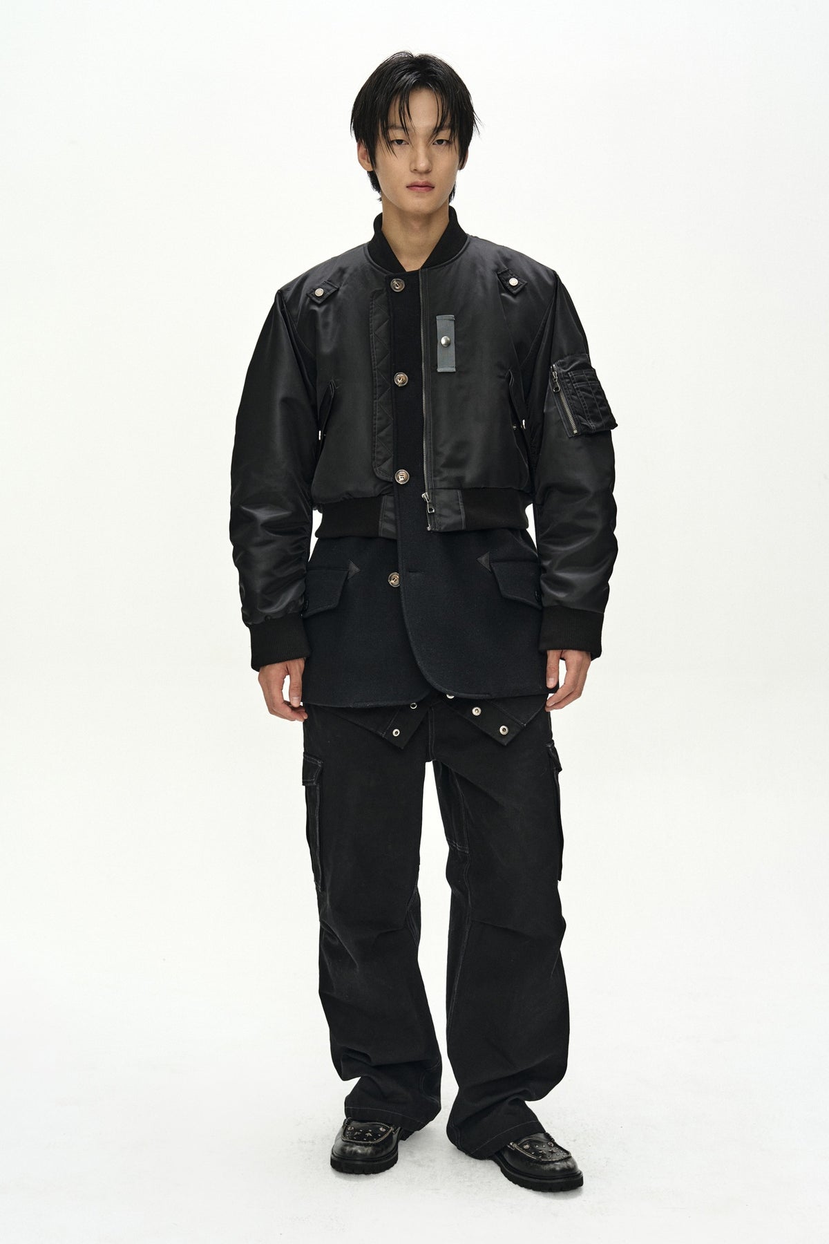 Andersson Bell - Unisex Deconstructed Layered Bomber Coat (Black) product image 2 | TRAB K-Fashion Australia